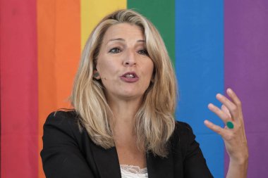 İkinci Başkan Yardımcısı Yolanda Diaz, 1 Temmuz 2024 'te Madrid, İspanya' da bulunan Circulo de Güzeller Artes 'te' LGTBIQ Çeşitliliği 'adlı ilk toplantının açılışını yaptı..