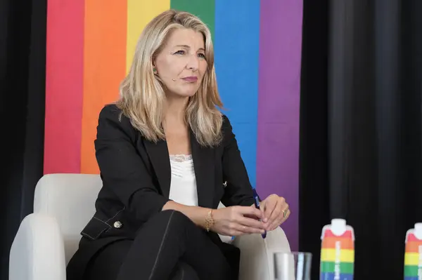 stock image The Second Vice President  Yolanda Diaz inaugurates the First Meeting 'LGTBIQ Diversity in the Workplace', at the Circulo de Bellas Artes, on July 1, 2024, in Madrid, Spain.