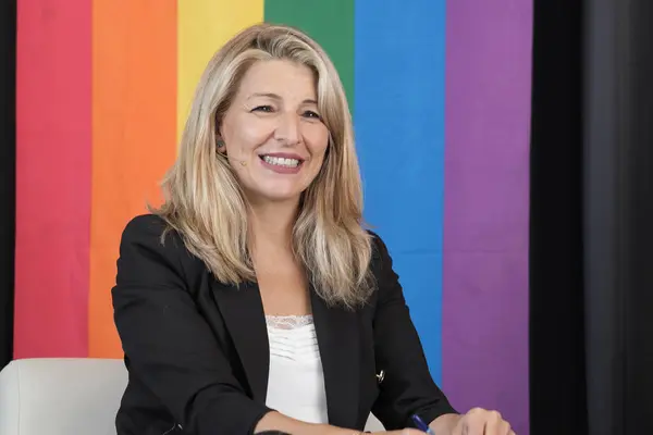 stock image The Second Vice President  Yolanda Diaz inaugurates the First Meeting 'LGTBIQ Diversity in the Workplace', at the Circulo de Bellas Artes, on July 1, 2024, in Madrid, Spain.