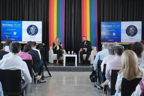 stock image The Second Vice President  Yolanda Diaz inaugurates the First Meeting 'LGTBIQ Diversity in the Workplace', at the Circulo de Bellas Artes, on July 1, 2024, in Madrid, Spain.