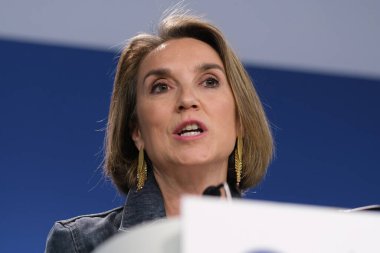 PP Genel Sekreteri Cuca Gamarra, 3 Temmuz 2024 tarihinde İspanya 'nın Madrid kentinde yapılan basın toplantısında.