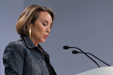 PP Genel Sekreteri Cuca Gamarra, 3 Temmuz 2024 tarihinde İspanya 'nın Madrid kentinde yapılan basın toplantısında.