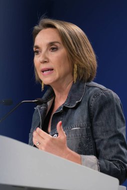 PP Genel Sekreteri Cuca Gamarra, 3 Temmuz 2024 tarihinde İspanya 'nın Madrid kentinde yapılan basın toplantısında.