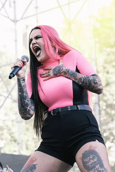 stock image Kenzy Loevett from the group Megara performs during the concert of the Mado Pride festival in the Plaza de Espaa in Madrid, July 7, 2024 Spain