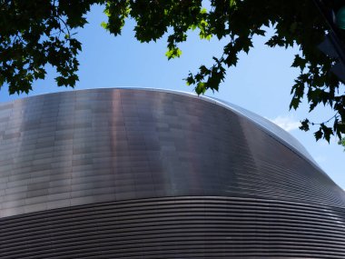 İspanya 'nın Madrid şehrindeki Real Madrid' in Santiago Bernabeu Stadyumu 'nun 9 Temmuz 2024 tarihli dış manzarası.