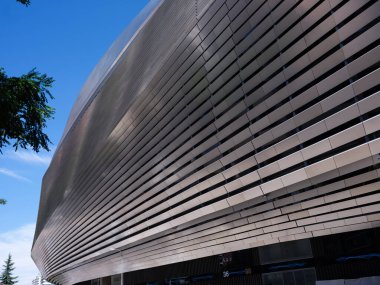 İspanya 'nın Madrid şehrindeki Real Madrid' in Santiago Bernabeu Stadyumu 'nun 9 Temmuz 2024 tarihli dış manzarası.