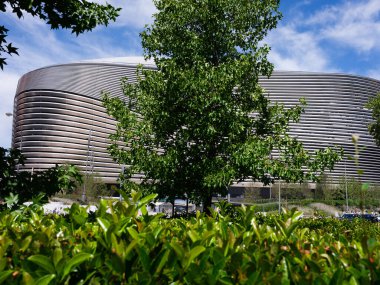 İspanya 'nın Madrid şehrindeki Real Madrid' in Santiago Bernabeu Stadyumu 'nun 9 Temmuz 2024 tarihli dış manzarası.