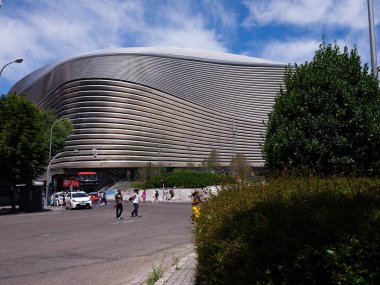 İspanya 'nın Madrid şehrindeki Real Madrid' in Santiago Bernabeu Stadyumu 'nun 9 Temmuz 2024 tarihli dış manzarası.
