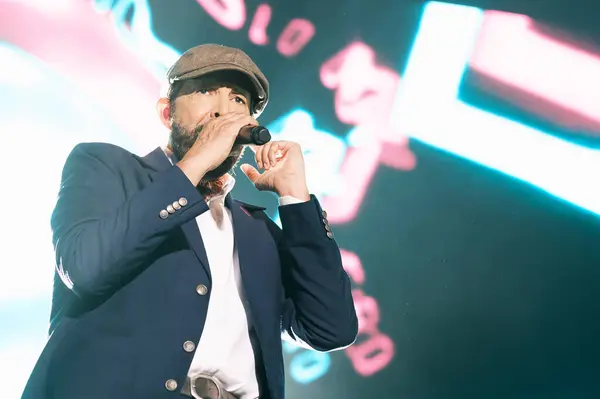 stock image Singer Juan Luis Guerra, during his performance at the Wizink Center, on July 9, 2024, in Madrid, Spain. 