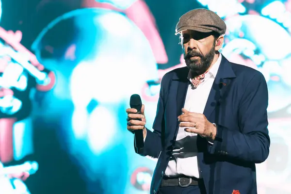 stock image Singer Juan Luis Guerra, during his performance at the Wizink Center, on July 9, 2024, in Madrid, Spain. 