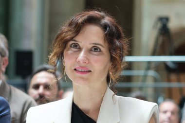 Madrid Topluluğu Başkanı Isabel Diaz Ayuso, Real Casa de Correos 'un yeni mobil uygulaması olan Dijital Hesap' ı 15 Temmuz 2024 'te İspanya' nın Madrid kentinde sunar.. 