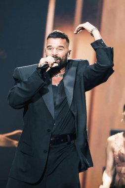 Şarkıcı Ricky Martin 17 Temmuz 2024 'te İspanya' nın Madrid şehrinde WiZink Center 'da bir performans sergiledi..