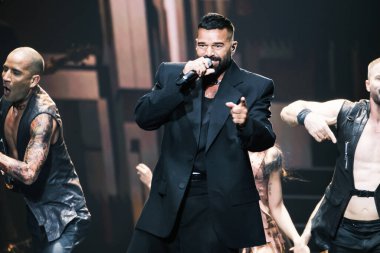 Singer Ricky Martin during a performance at the WiZink Center on July 17, 2024 in Madrid, Spain. clipart