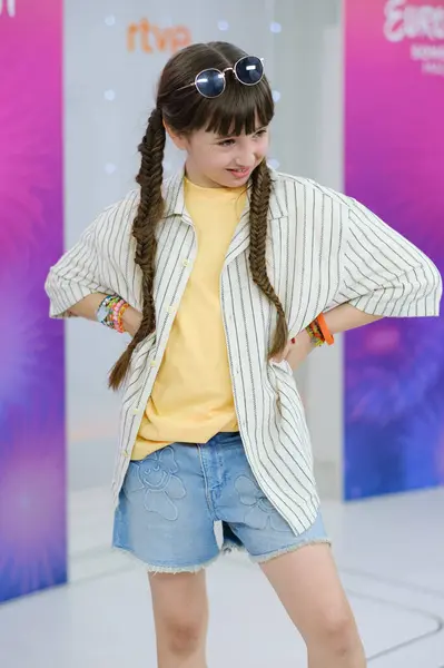 stock image Chloe DelaRosa, during the presentation of the representative of Spain in Junior Eurovision 2024, in Torrespaa, on 18 July, 2024 2024, in Madrid Spain