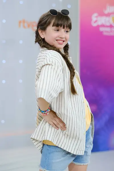 stock image Chloe DelaRosa, during the presentation of the representative of Spain in Junior Eurovision 2024, in Torrespaa, on 18 July, 2024 2024, in Madrid Spain