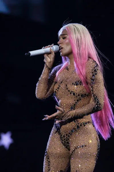 stock image The singer Karol G during a performance at the Santiago Bernabeu, on July 20, 2024, in Madrid, Spain