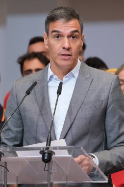 İspanya Başbakanı Pedro Sanchez, 23 Temmuz 2024 'te İspanya' nın Madrid kentindeki Moncloa Kompleksi 'nde Paris 2024 Olimpiyatları' na katılan takımlar için verilen resepsiyon sırasında