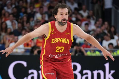 Sergio Llull   of Spain s during match  Spain and Puerto Rico to preparation for Paris Olympic Games at WiZink Center on July 23, 2024 in Madrid, Spain clipart