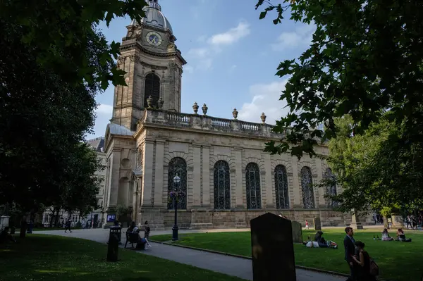 stock image view of the exterior of st philip's cathedral in birmingham, august 5, 2024 united kingdom.