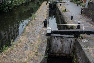 View of Birmingham's Gas Street Basin, a 1773 canal network that was built for industrial use, in Birmingham, August 7, 2024, United Kingdom clipart