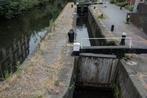 stock image View of Birmingham's Gas Street Basin, a 1773 canal network that was built for industrial use, in Birmingham, August 7, 2024, United Kingdom