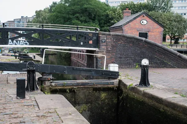 stock image View of Birmingham's Gas Street Basin, a 1773 canal network that was built for industrial use, in Birmingham, August 7, 2024, United Kingdom