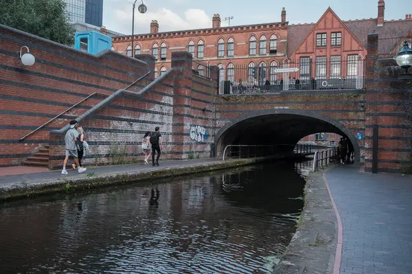 stock image View of Birmingham's Gas Street Basin, a 1773 canal network that was built for industrial use, in Birmingham, August 7, 2024, United Kingdom