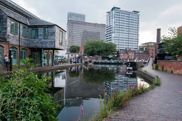 stock image View of Birmingham's Gas Street Basin, a 1773 canal network that was built for industrial use, in Birmingham, August 7, 2024, United Kingdom