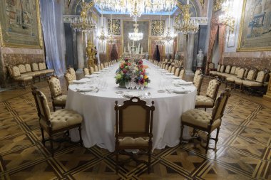 Madrid Kraliyet Sarayı 'nın iç manzarası, Barok tarzı, 1750' den Madrid 'e, 8 Ağustos 2024' e kadar, İspanya.