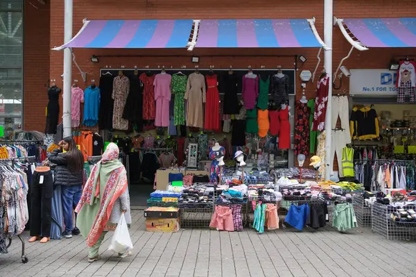 stock image View of the stalls at Bullring Rag Market offering all kinds of items from food to fabrics and clothing in Birmingham on August 18  2024 in the United Kingdom