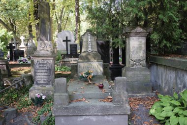 Varşova 'daki Powazki Mezarlığı' nın manzarası 1790 'da kurulmuş, Polonya' nın en ünlü mezarlığıdır. Varşova 23 Ağustos 2024