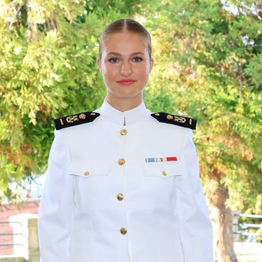 Crown Princess Leonor of Spain arrives at the Naval School of Marn on August 29, 2024. on August 29, 2024 in Marin Spain  clipart