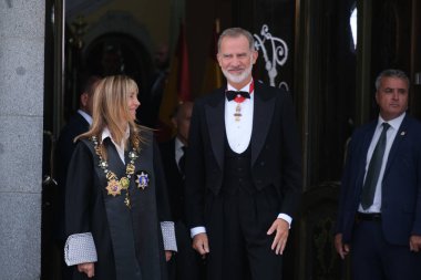 İspanya Kralı VI. Felipe ve Genel Temyiz Mahkemesi Başkanı Isabel Perello, İspanya 'da 5 Eylül 2024 tarihinde Adalet Divanı' nın açılışına katıldılar.