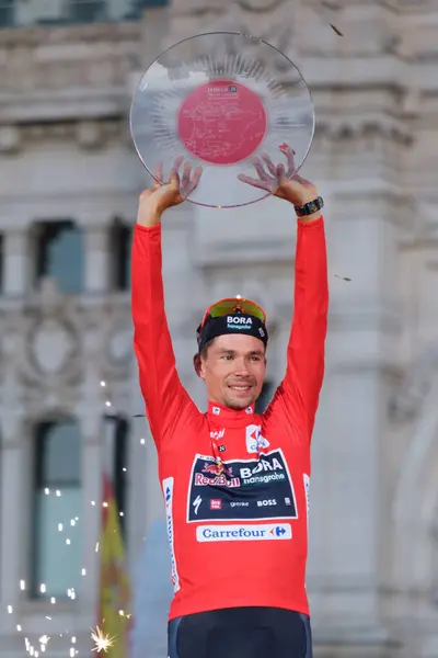 stock image Primoz Roglic of Slovenia and Red Bull Bora Team celebrates his victory at the end of the 79th Vuelta a Espaa 2024 on September 8, 2024 in Madrid Spain