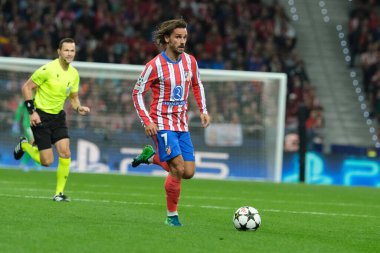 UEFA Şampiyonlar Ligi Faz MD1 karşılaşmasında Atletico de Madrid 'den Antoine Griezmann ve Estadio Metropolitano' dan RB Leipzig 19 Eylül 2024 'te İspanya' nın Madrid kentinde oynanan karşılaşmada