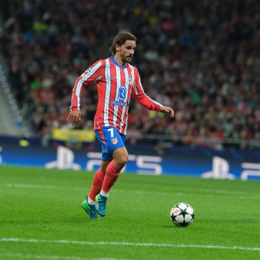 UEFA Şampiyonlar Ligi Faz MD1 karşılaşmasında Atletico de Madrid 'den Antoine Griezmann ve Estadio Metropolitano' dan RB Leipzig 19 Eylül 2024 'te İspanya' nın Madrid kentinde oynanan karşılaşmada