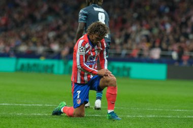 UEFA Şampiyonlar Ligi Faz MD1 karşılaşmasında Atletico de Madrid 'den Antoine Griezmann ve Estadio Metropolitano' dan RB Leipzig 19 Eylül 2024 'te İspanya' nın Madrid kentinde oynanan karşılaşmada