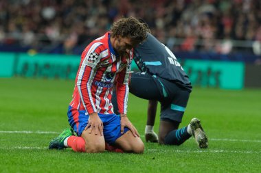 UEFA Şampiyonlar Ligi Faz MD1 karşılaşmasında Atletico de Madrid 'den Antoine Griezmann ve Estadio Metropolitano' dan RB Leipzig 19 Eylül 2024 'te İspanya' nın Madrid kentinde oynanan karşılaşmada