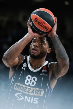 Tyrique Jones   of Partizan Mozzart Bet Belgrade  during the EuroLeague  match between Real Madrid and Partizan Belgrade at WiZink Center on October 10 2024 in Madrid Spain clipart