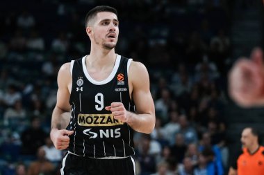 Real Madrid ile Partizan Belgrad arasında oynanan EuroLeague karşılaşmasında Partizan Mozzart Bet Belgrad takımından Vanja Marinkoviç, 10 Ekim 2024 tarihinde Madrid 'de WiZink Center' da oynanan karşılaşmada görülüyor.