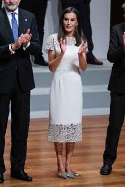 İspanya Kralı VI. Felipe ve İspanya Kraliçesi Letizia, 10 Ekim 2024 tarihinde İspanya 'nın Madrid kentinde bulunan Reina Sofia Müzesi' nde düzenlenen '2022 ve 2023 Ulusal Kültür Ödülleri' ne katıldılar.. 