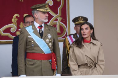 İspanya Kralı VI. Felipe 12 Ekim 2024 tarihinde İspanya 'nın Madrid kentinde düzenlenen Ulusal Gün Askeri Geçit Töreni' ne katıldı.