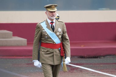 İspanya Kralı VI. Felipe 12 Ekim 2024 tarihinde İspanya 'nın Madrid kentinde düzenlenen Ulusal Gün Askeri Geçit Töreni' ne katıldı.
