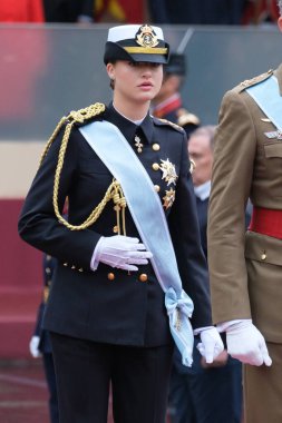İspanya Veliaht Prensesi Leonor 12 Ekim 2024 tarihinde İspanya 'nın Madrid kentinde düzenlenen Ulusal Gün Askeri Yürüyüşüne katıldı.