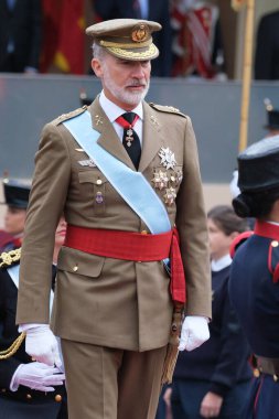 İspanya Kralı VI. Felipe 12 Ekim 2024 tarihinde İspanya 'nın Madrid kentinde düzenlenen Ulusal Gün Askeri Geçit Töreni' ne katıldı.