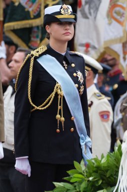 İspanya Veliaht Prensesi Leonor 12 Ekim 2024 tarihinde İspanya 'nın Madrid kentinde düzenlenen Ulusal Gün Askeri Yürüyüşüne katıldı.