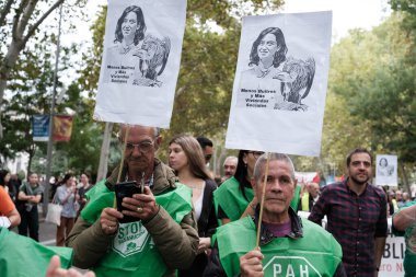 On binlerce insan 13 Ekim 2024 'te Madrid' de düzgün bir konut hakkı talep eden bir gösteriye katıldı.