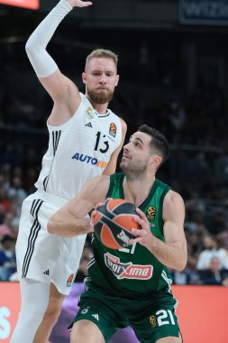 Panathinaikos takımından Ioannis Papapetrou, 17 Ekim 2024 tarihinde Madrid 'de oynanan ve Real Madrid ile Panathinaikos Atina arasında oynanan EuroLeague EuroLeague Düzenli karşılaşması sırasında İspanya' nın başkenti WiZink 'te görülüyor.