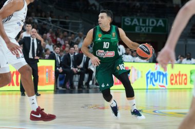 Kostas Sloukas   of Panathinaikos during the Turkish Airlines EuroLeague Regular  match between Real Madrid and Panathinaikos  Athens at WiZink  on October 17 2024 in Madrid Spain clipart