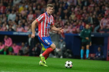 Alexander Sorloth UEFA Şampiyonlar Ligi maçında Atletico de Madrid ve LOSC Lille arasında 23 Ekim 2024 'te Madrid, İspanya' da oynanan stadyumda maç yapıyor..